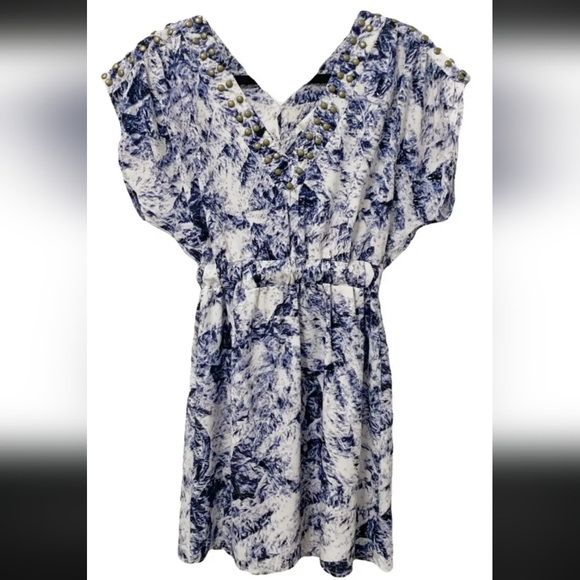 155. MINKPINK Blue and White Elastic Waist Dress Dolman Sleeves Size Small - Picture 1 of 5